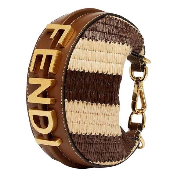 Fendi Fendigraphy Woven Raffia Leather Gianduia Vibrato Mini Hobo Charm - Picture 1 of 8